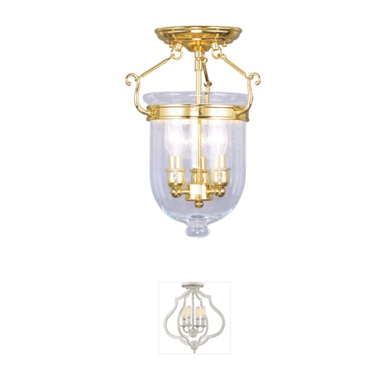 Livex Lighting Jefferson Polished Brass and Seeded Glass Semi-Flush Mount