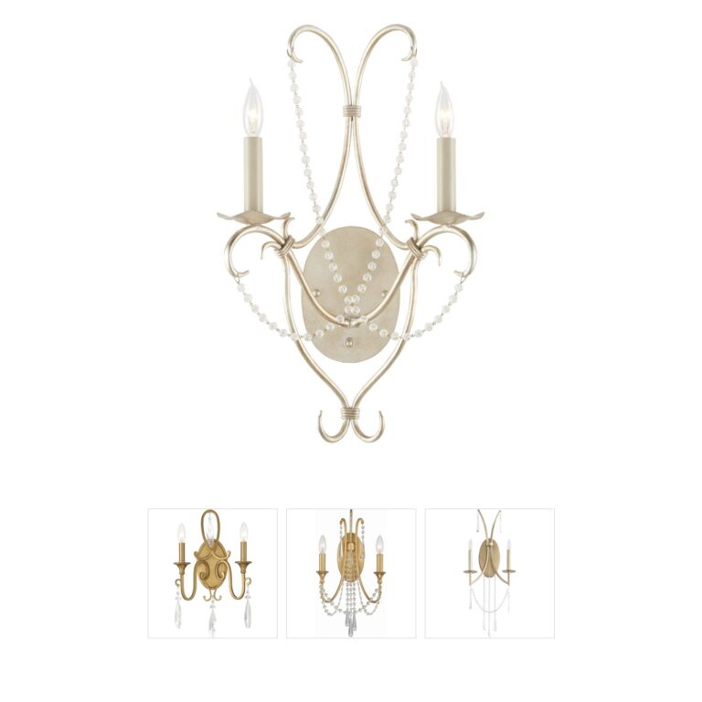 Currey & Company Crystal Lights Silver Leaf Wrought Iron Wall Sconce