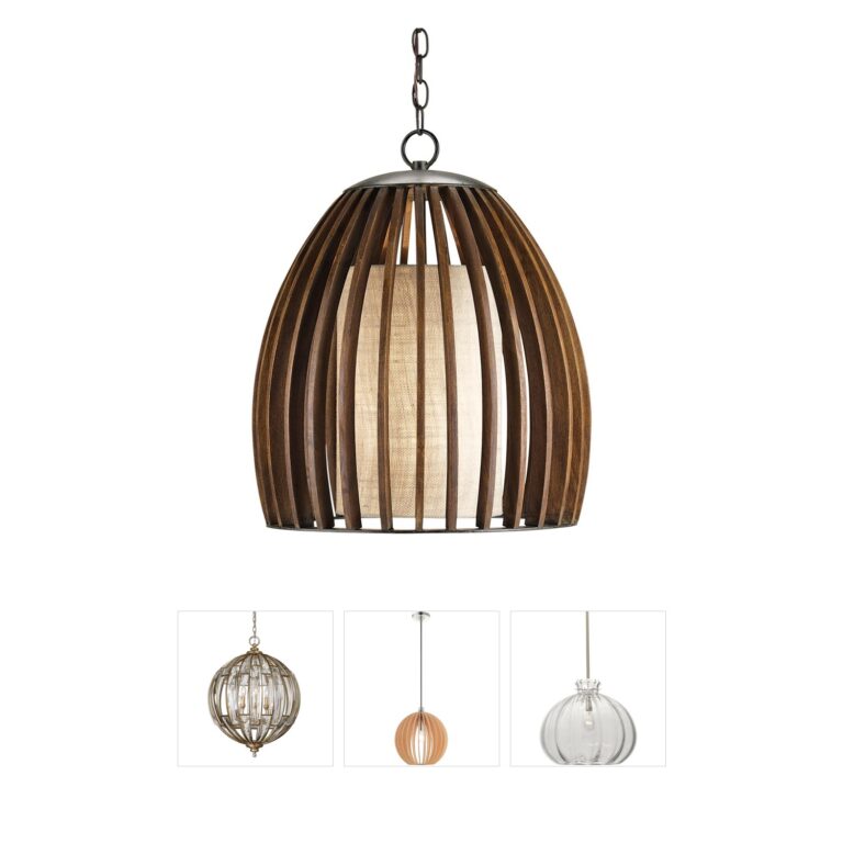 Currey & Company Carling Old Iron and Polished Fruitwood Pendant