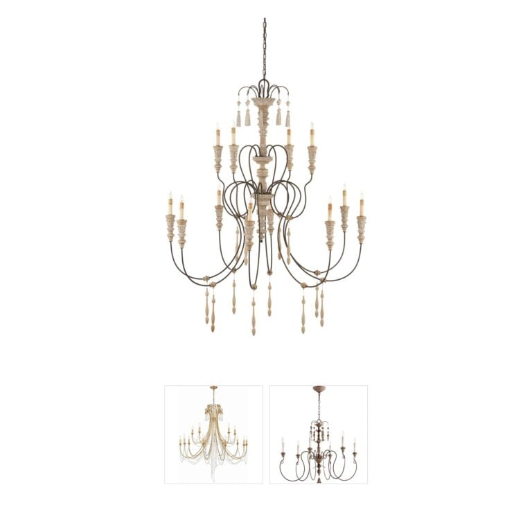 Currey & Company Hannah 12-Light Wood and Wrought Iron Chandelier