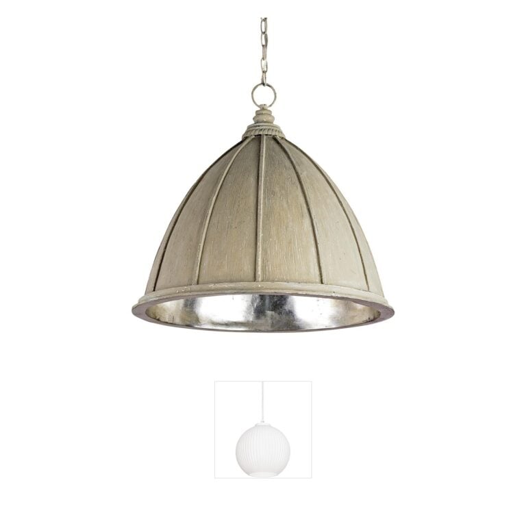 Currey & Company Fenchurch Wrought Iron Pendant in Oyster Cream and Silver Leaf