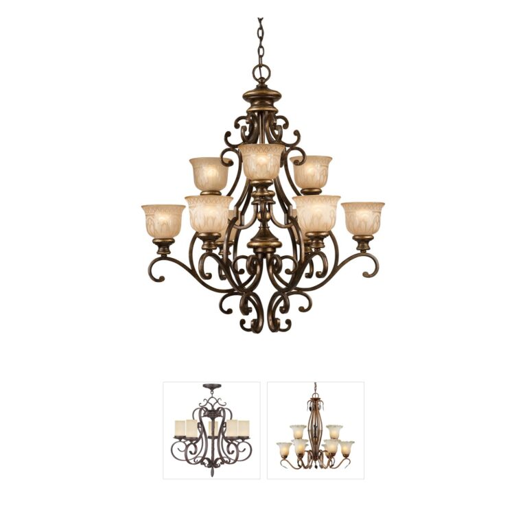 Crystorama Norwalk 9-Light Bronze Umber Chandelier with Amber Bell Glass