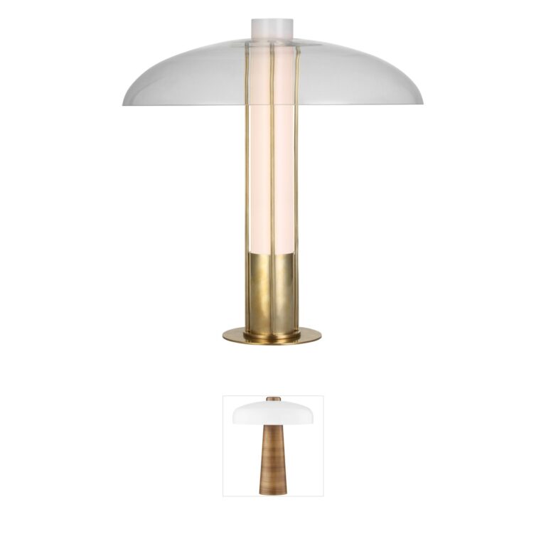 Visual Comfort Signature Collection Kelly Wearstler Troye Antique-Burnished Brass Table Lamp with Clear Glass
