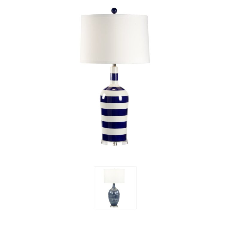 Chelsea House Lisa Kahn Beach Stripe Blue and White Porcelain Table Lamp