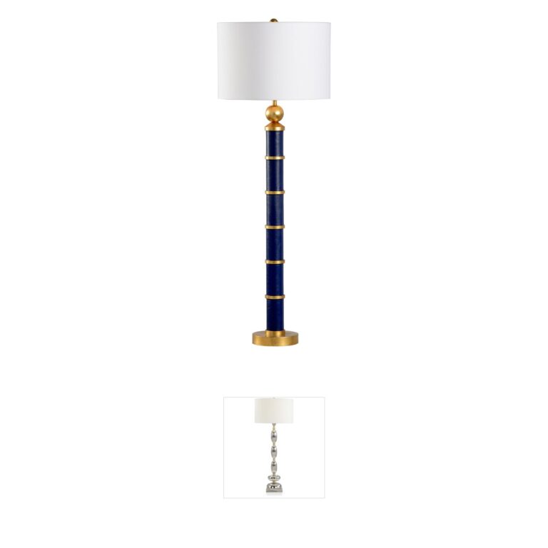 Chelsea House Pam Cain Navy Leather and Antique Gold Leaf Table Lamp