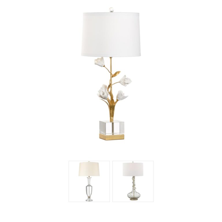 Chelsea House Large Tulip Porcelain and Antique Gold Table Lamp