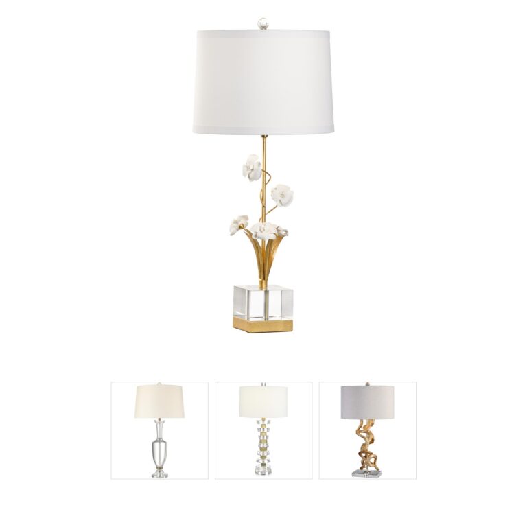 Chelsea House Chelsea House Large Porcelain Orchid Table Lamp in Antique Gold Leaf