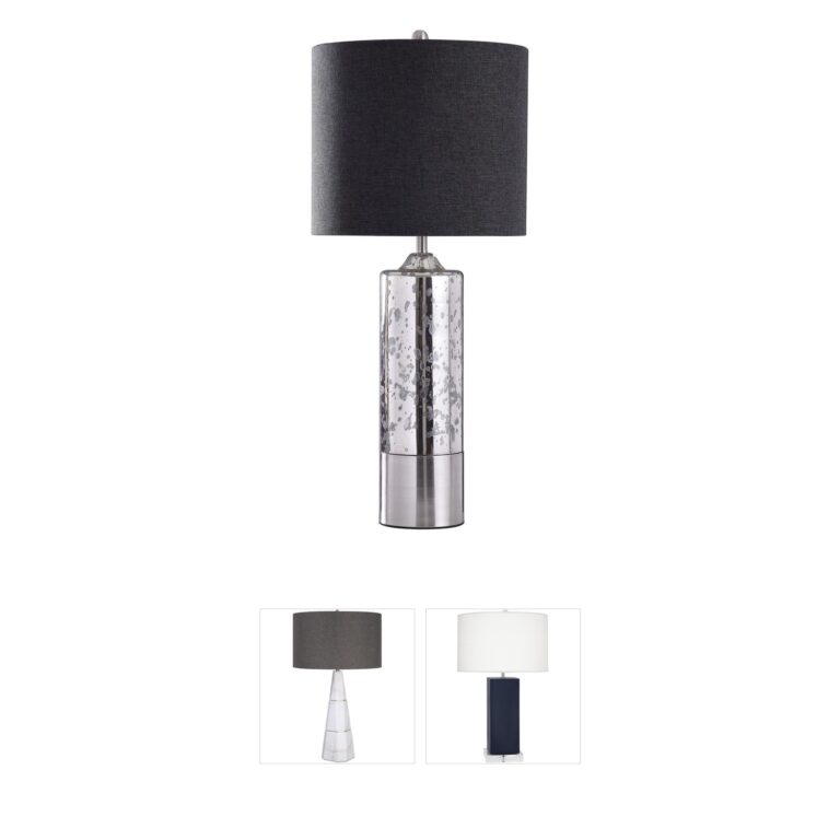 Harp and Finial Marbella Mercury Glass and Chrome Table Lamp