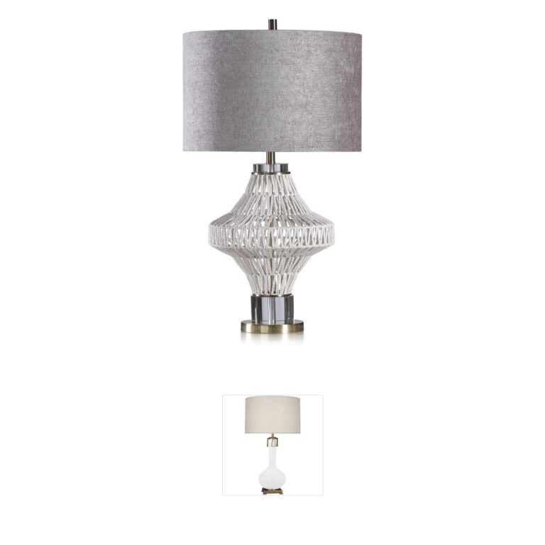 Harp and Finial Charlotte Macrame and Gray Crystal Table Lamp