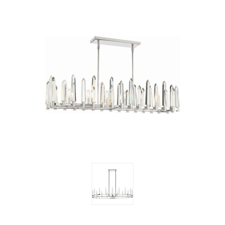 Crystorama Watson 42-Inch Polished Nickel and Hand-Cut Glass Rod Linear Chandelier