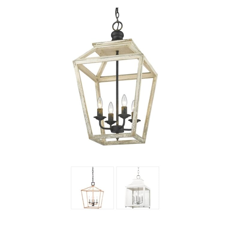Golden Lighting Haiden Antique Black Iron and Wood 4-Light Geometric Lantern Pendant