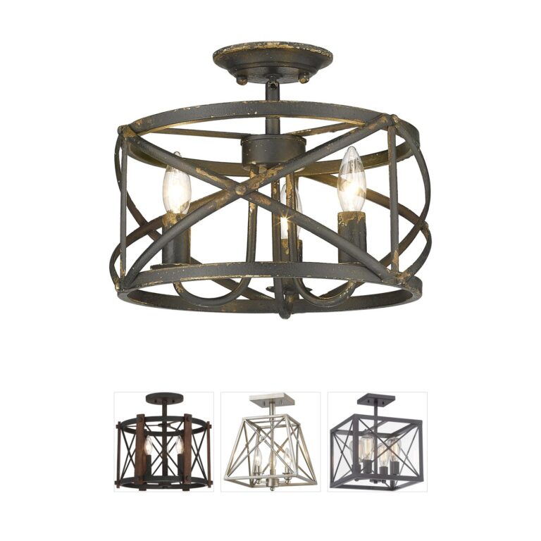 Golden Lighting Alcott Antique Black Iron Drum Semi-Flush Mount