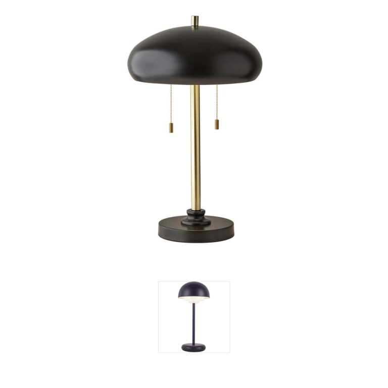 Adesso Cap Double Socket Black and Antique Brass Table Lamp