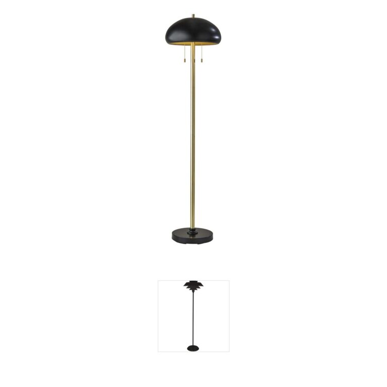 Adesso Cap Black and Antique Brass 2-Light Floor Lamp