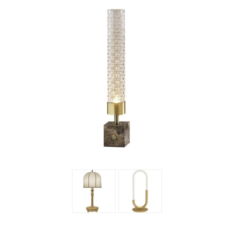 Adesso Harriet Antique Brass and Brown Marble LED Table Lantern