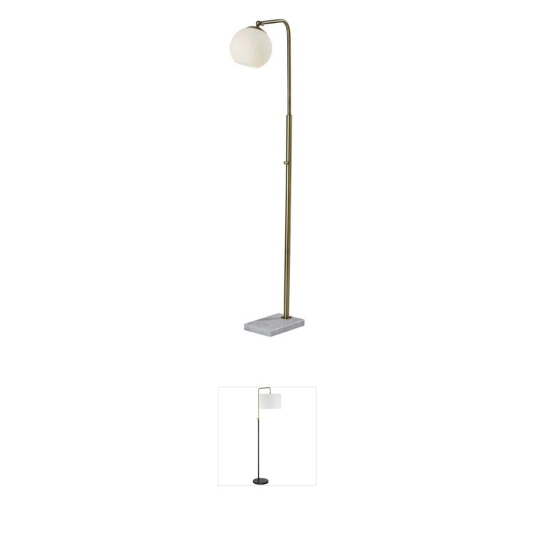 Adesso Remi Antique Brass Floor Lamp with White Marble Base