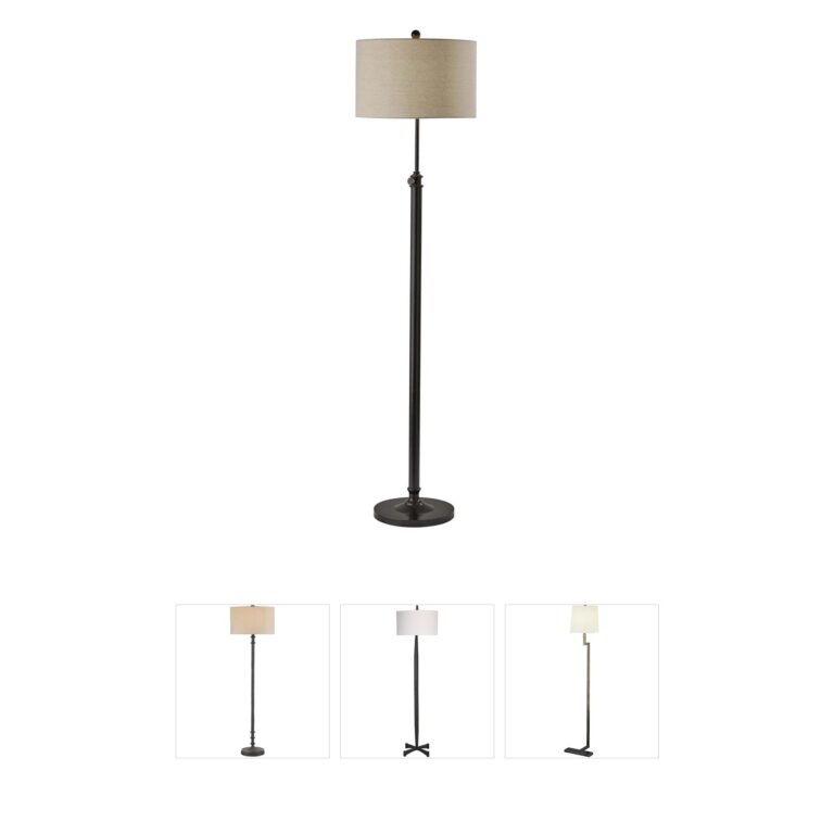 Adesso Barton Antique Bronze Floor Lamp with Linen Shade