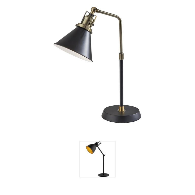 Adesso Arthur Black & Antique Brass Metal Desk Lamp with Adjustable Shade