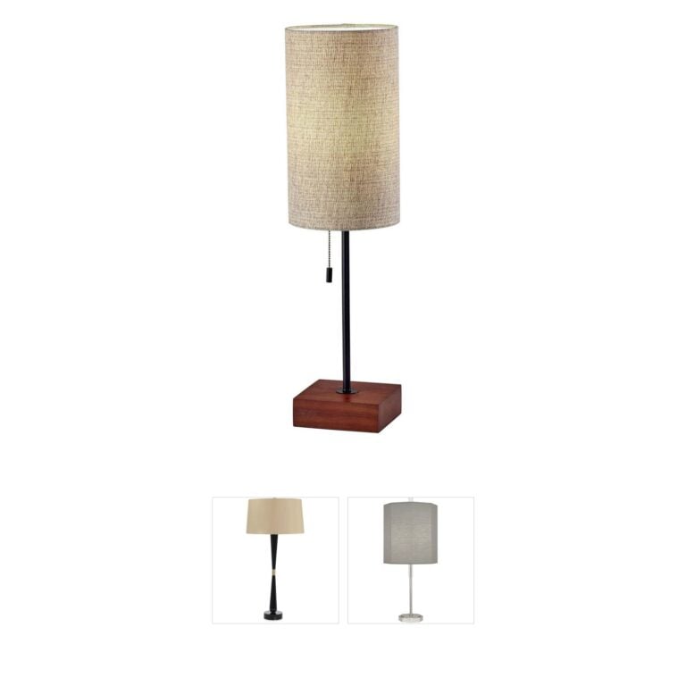 Adesso Trudy Walnut Wood Table Lamp with Textured Fabric Shade