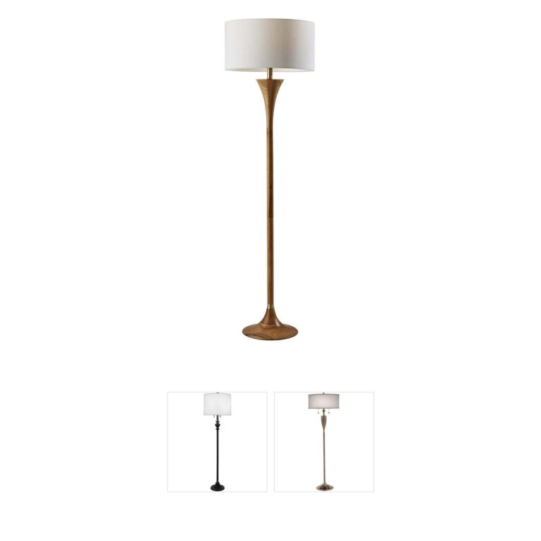 Adesso Rebecca 60-Inch Natural Rubberwood and Antique Brass Floor Lamp