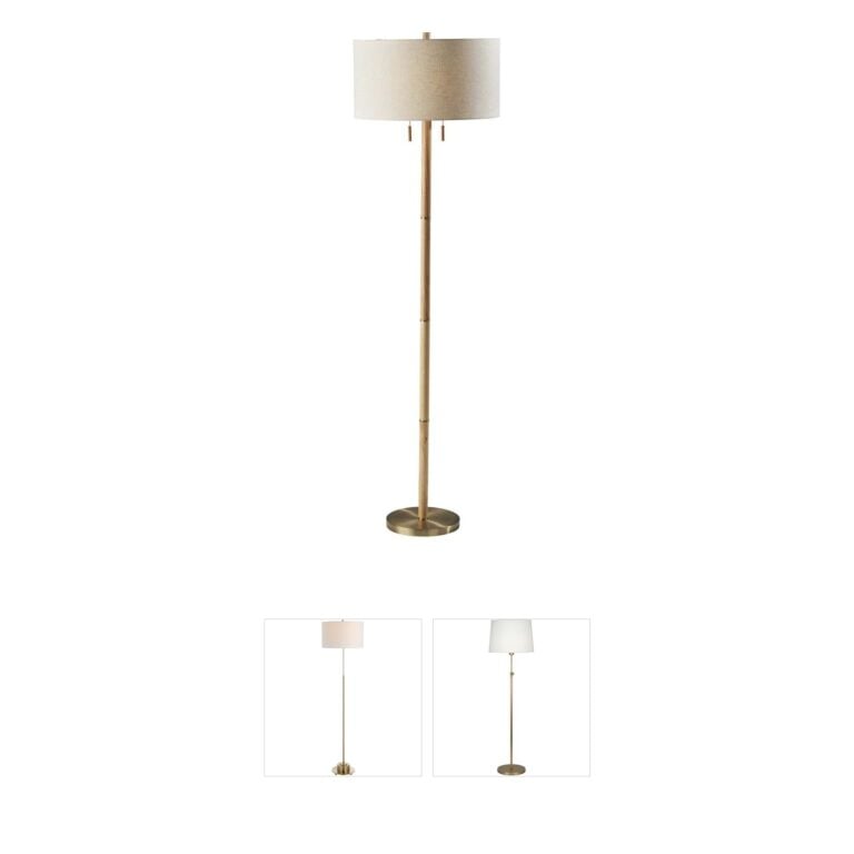 Adesso Madeline Natural Rubberwood and Antique Brass Floor Lamp