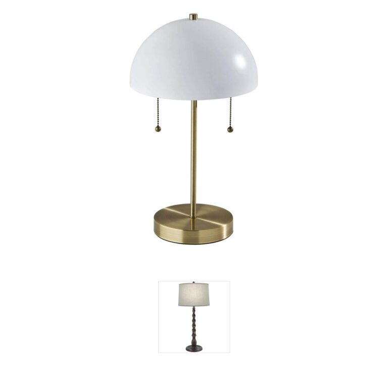 Adesso Bowie 18-Inch Table Lamp with Antique Brass Finish and AC Outlet