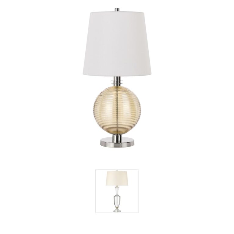 CAL Lighting Salisbury Amber Glass & Brushed Steel Table Lamp