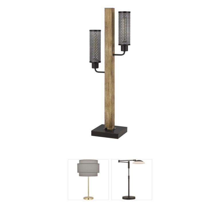 CAL Lighting Lenox Light Oak & Metal Mesh Table Lamp