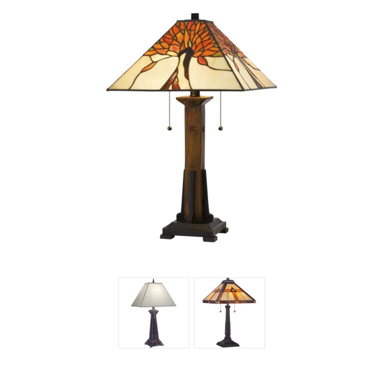 Cal Lighting Tiffany Collection Floral Mission Square Art Glass Table Lamp