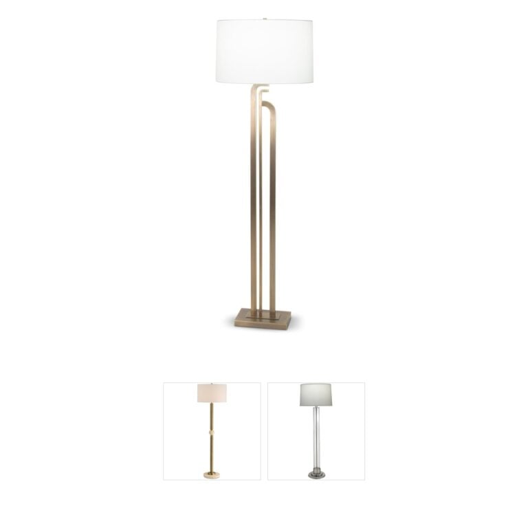 FlowDecor Caspian Antique Brass Floor Lamp with Linen Oval Shade
