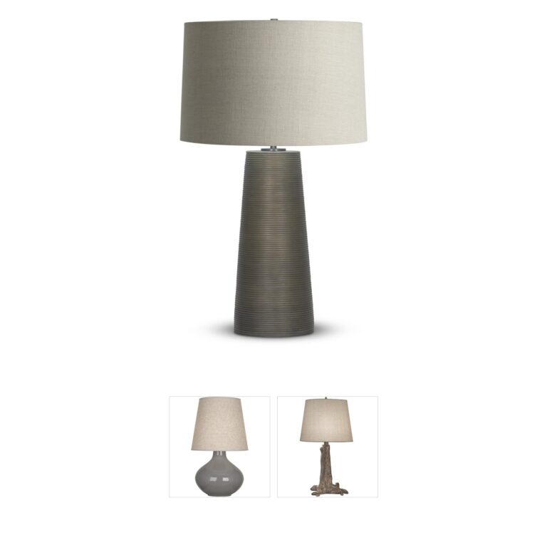 FlowDecor Olympia Bronze Resin Table Lamp with Beige Linen Shade