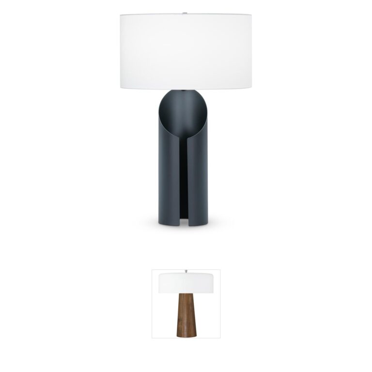 FlowDecor Jade Black Matte Metal Table Lamp with Oval Cotton Shade