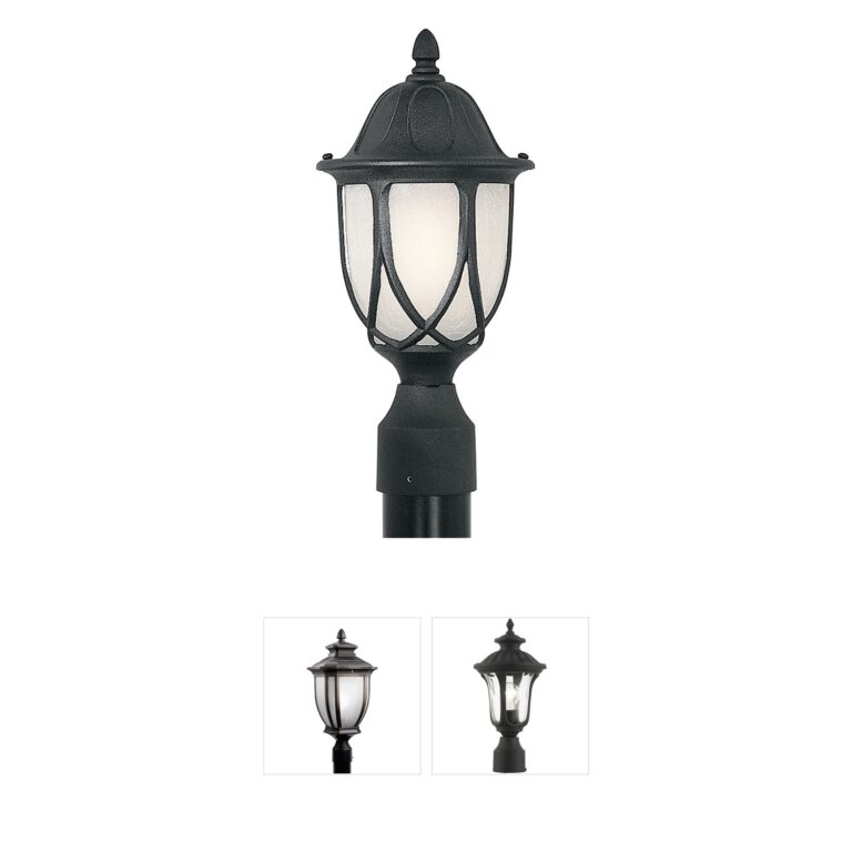 Designers Fountain Capella Black Cast Aluminum Post Light with Satin Crackled Glass