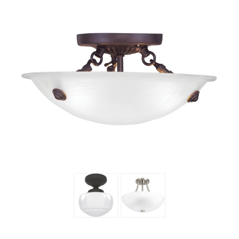 Livex Lighting Oasis Bronze Semi-Flush Mount with White Alabaster Glass