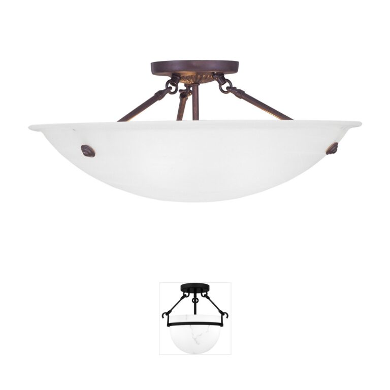 Livex Lighting Oasis Bronze Semi-Flush Mount with White Alabaster Glass