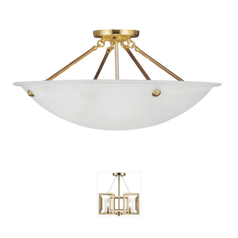 Livex Lighting Oasis Polished Brass & White Alabaster Semi-Flush Mount