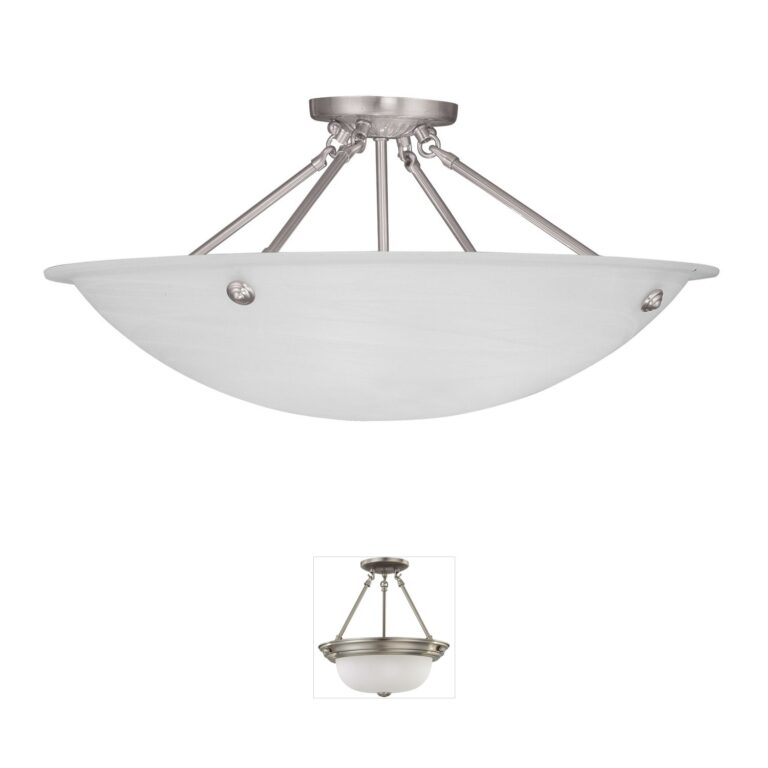 Livex Lighting Oasis Brushed Nickel Semi-Flush Mount with White Alabaster Glass