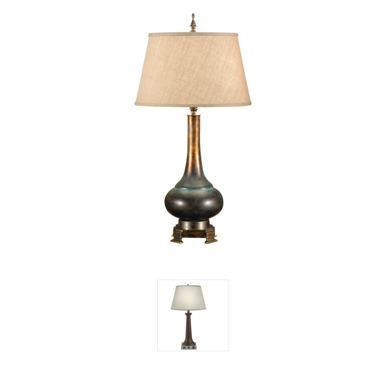 Wildwood Rustic Modern Weathered Bronze Table Lamp with Tan Linen Shade