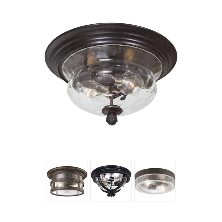 Minka-Lavery Merrimack 13-Inch Corona Bronze Outdoor Flush Mount with Clear Hammered Glass