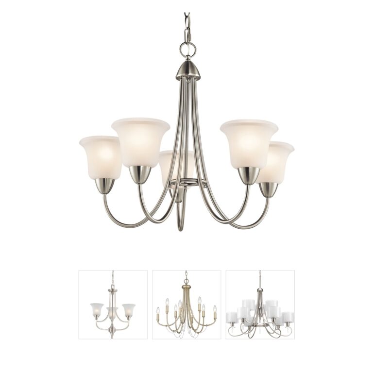 Kichler Nicholson 5-Light Brushed Nickel Chandelier with Satin Etched Glass