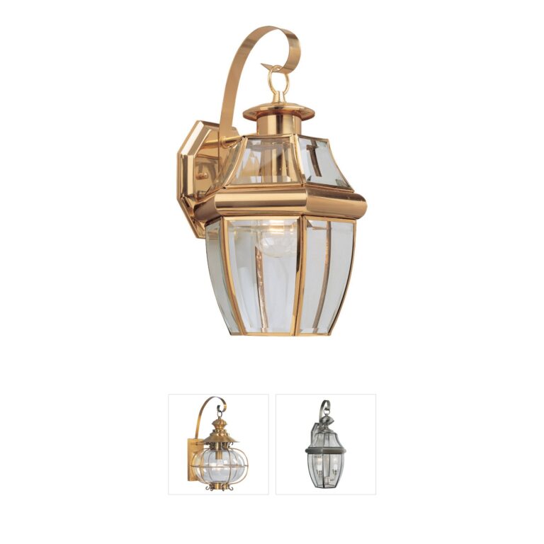 Generation Lighting Lancaster Polished Brass Outdoor Wall Lantern with Curved Beveled Glass