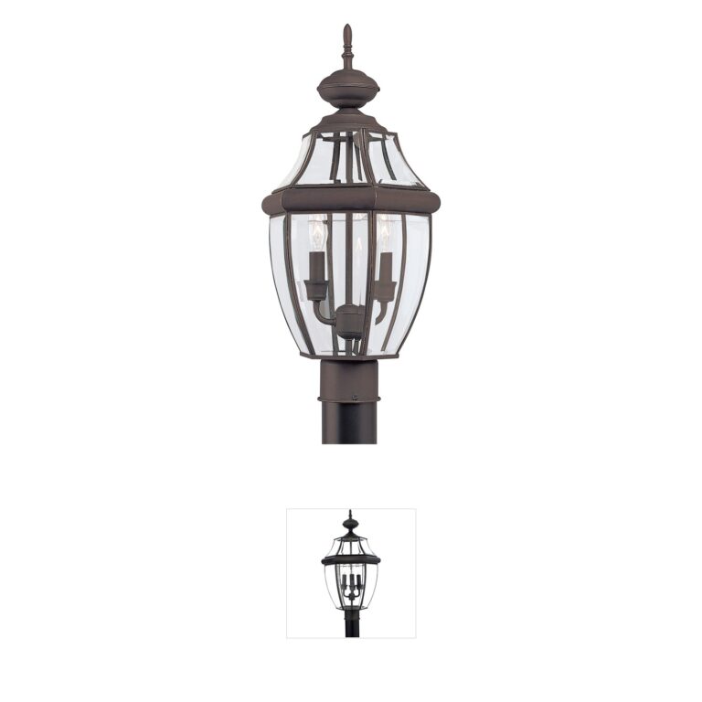 Generation Lighting Lancaster 2-Light Antique Bronze Outdoor Post Lantern with Clear Beveled Glass