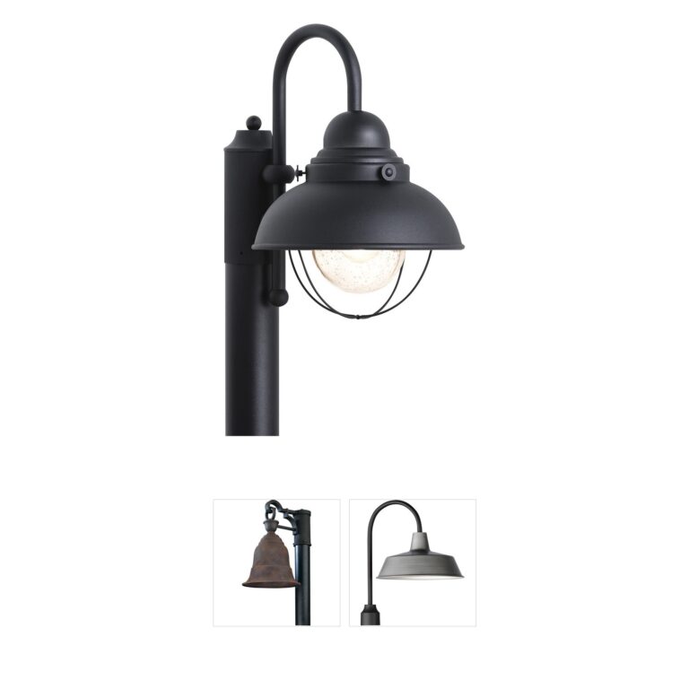 Generation Lighting Sebring Black Aluminum Post Lantern with Clear Seeded Glass