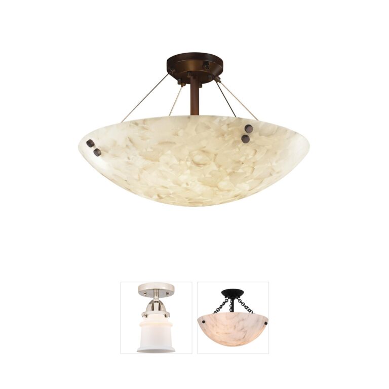 Justice Design Group Alabaster Rocks Dark Bronze Semi-Flush with Shaved Alabaster