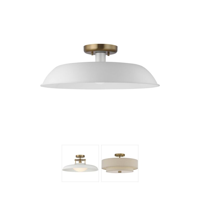 Nuvo Colony 19-Inch Matte White and Burnished Brass Semi-Flush Mount