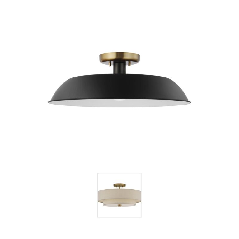 Nuvo Lighting Colony 19-Inch Matte Black and Burnished Brass Semi-Flush Mount