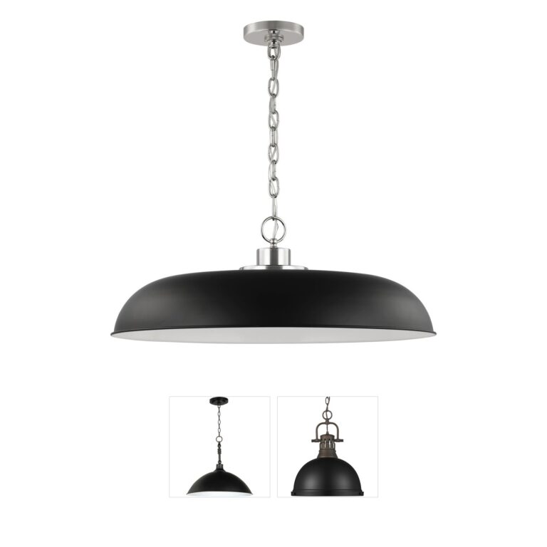 Nuvo Lighting Colony Large Dome Pendant with Matte Black & Polished Nickel