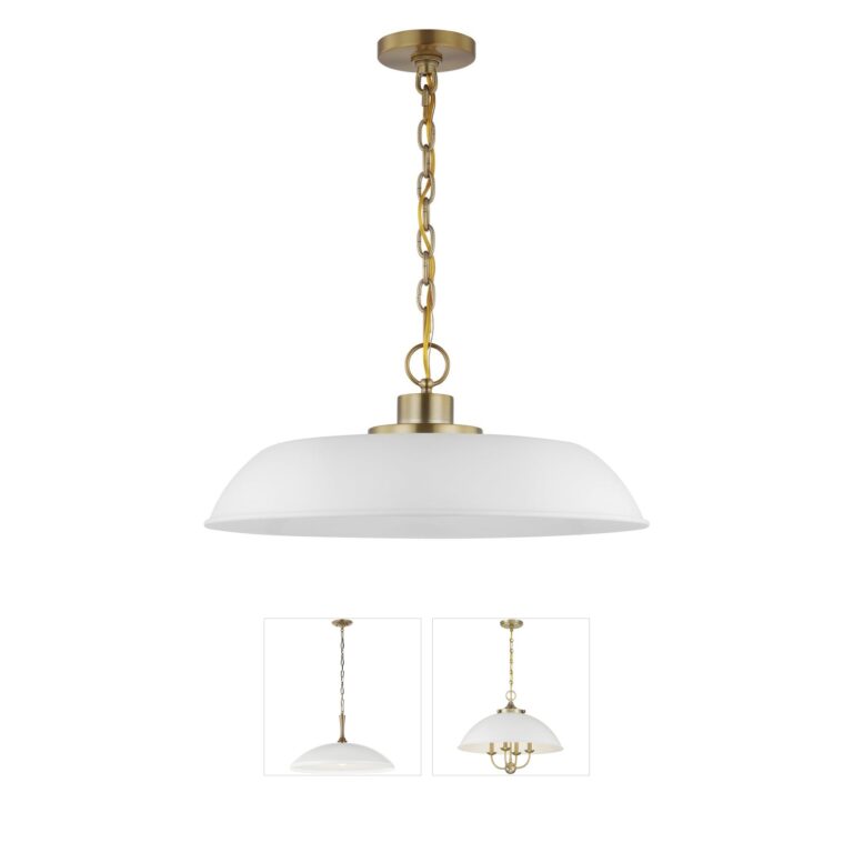 Nuvo Colony 20-Inch Matte White and Burnished Brass Steel Pendant