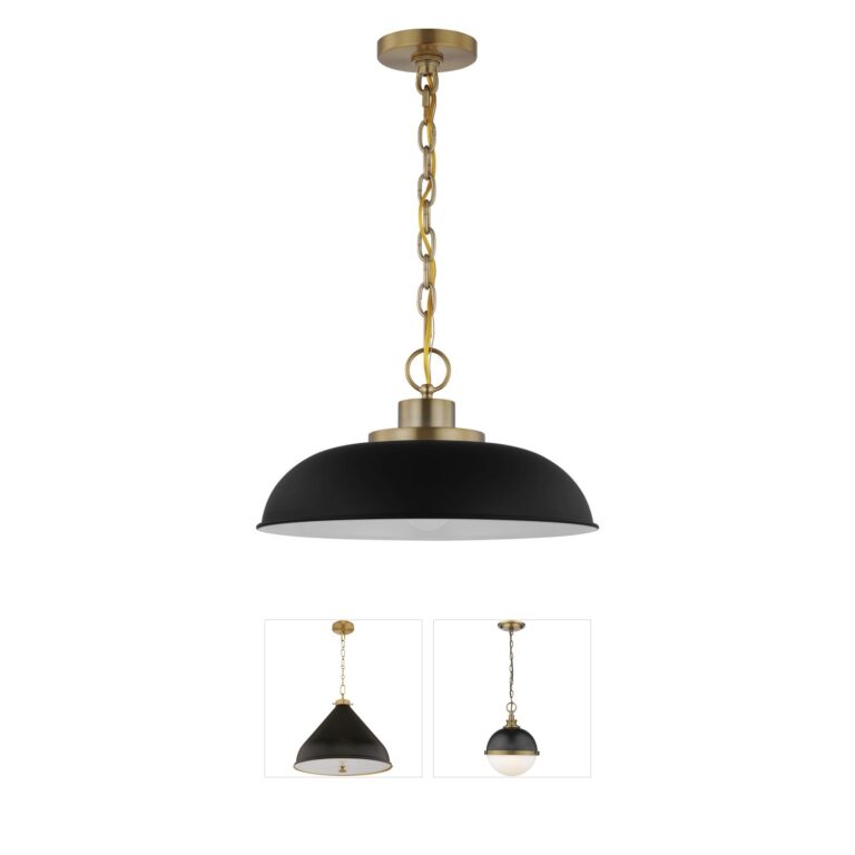 Nuvo Lighting Colony Matte Black & Burnished Brass Steel Dome Pendant