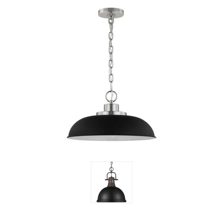 Nuvo Lighting Colony Matte Black & Polished Nickel Steel Dome Pendant